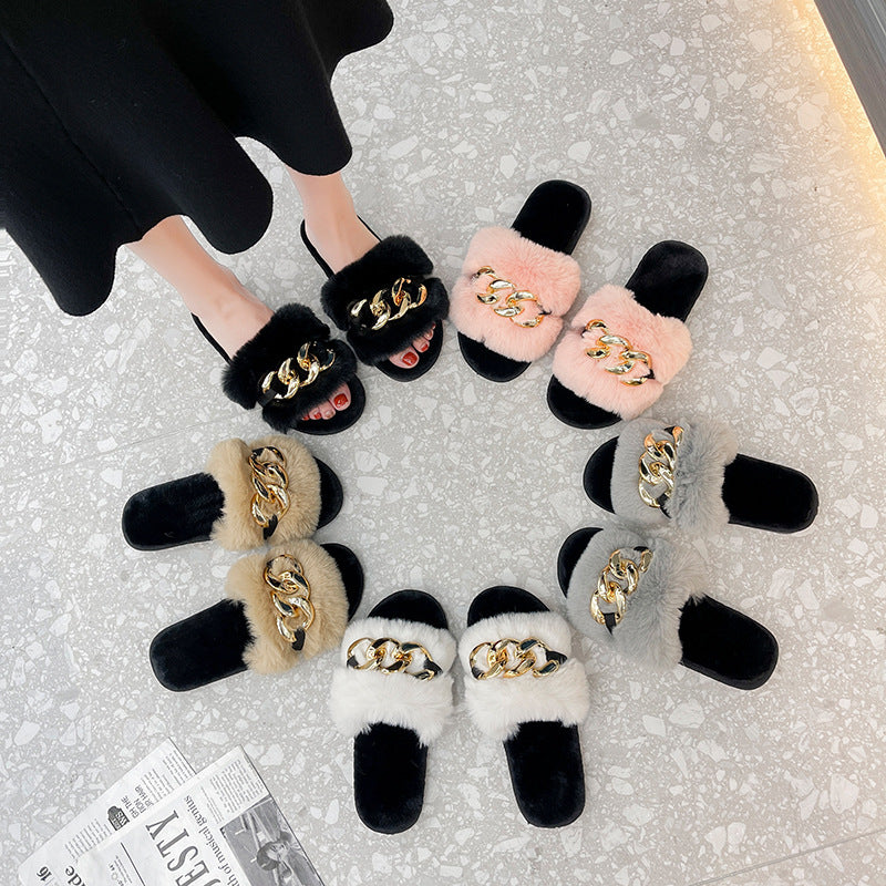 Plush buckle front Slippers