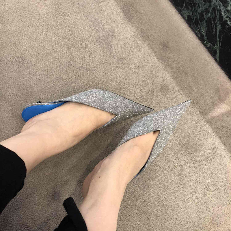 V-Mouth Sequins Pointy Sandals
