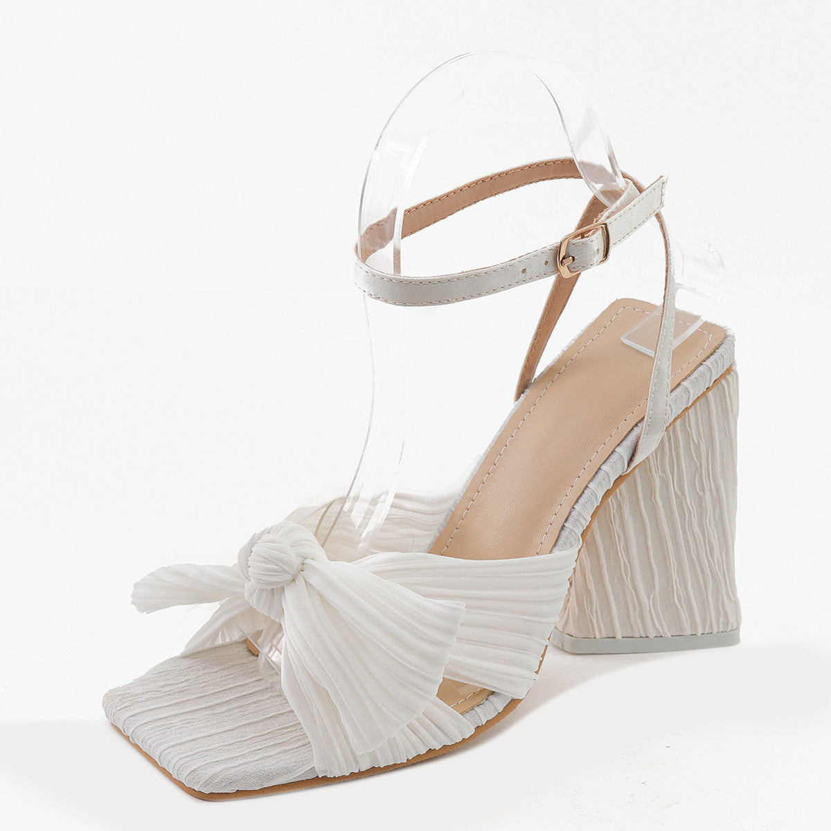 Chunky Heel Bow Silk Vintage Sandals