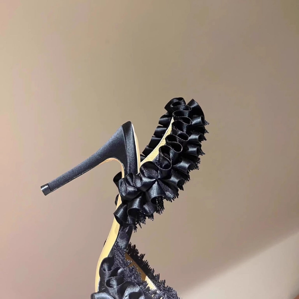 rhinestone with lace silk high heeled pumps