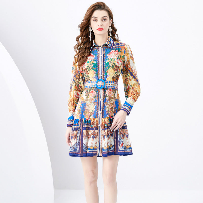 retro printed belted dress