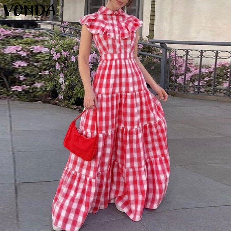 Checkered printed long dress