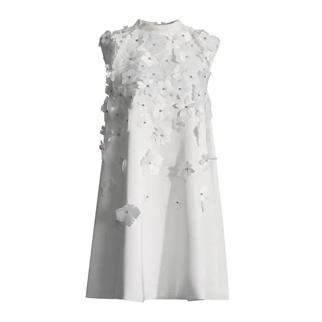 studded flower sleeveless dress