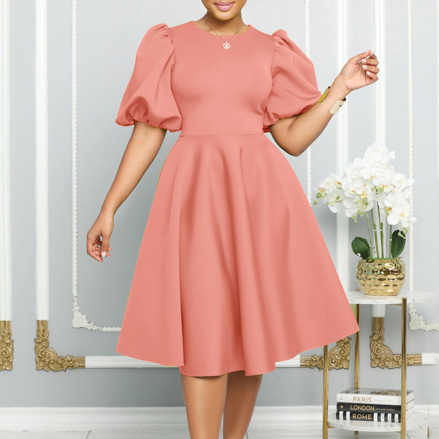 Elegant High Waist Flared Dress
