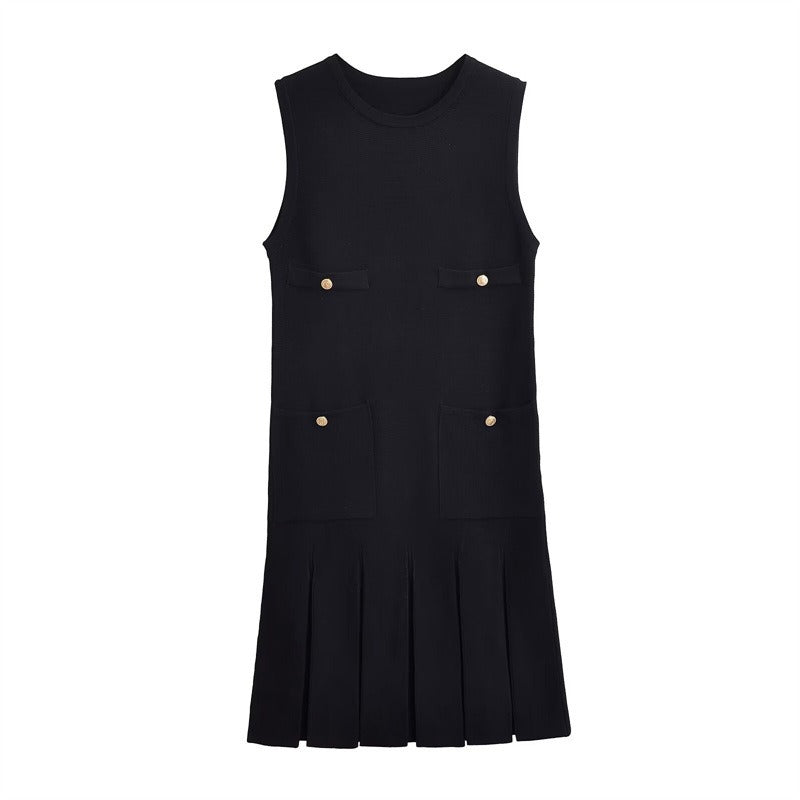 Wide pleats button knit