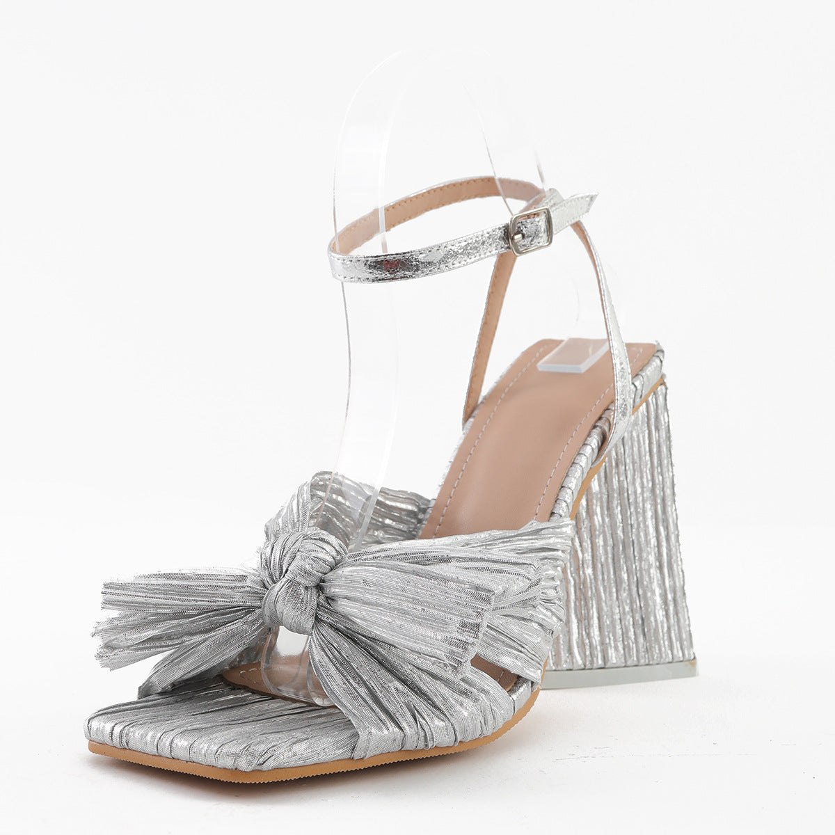 Chunky Heel Bow Silk Vintage Sandals