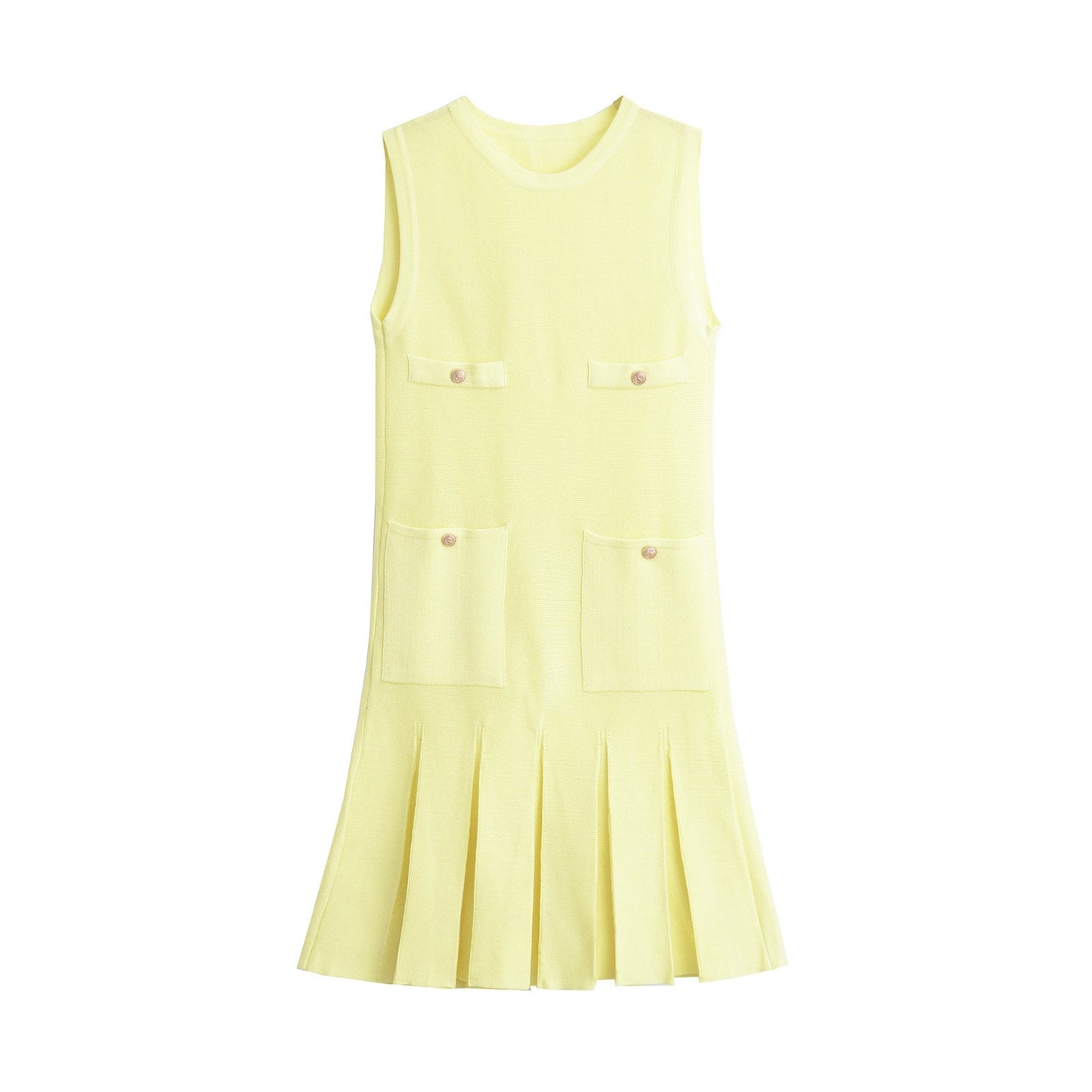 Wide pleats button knit