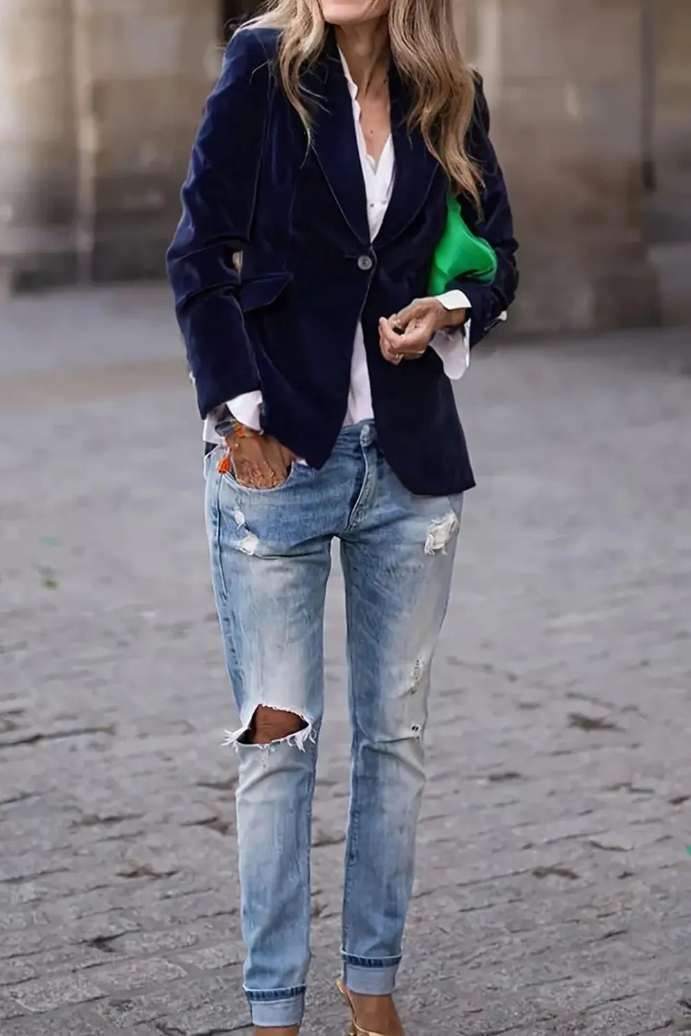 One Button Lapel Collar Blazer