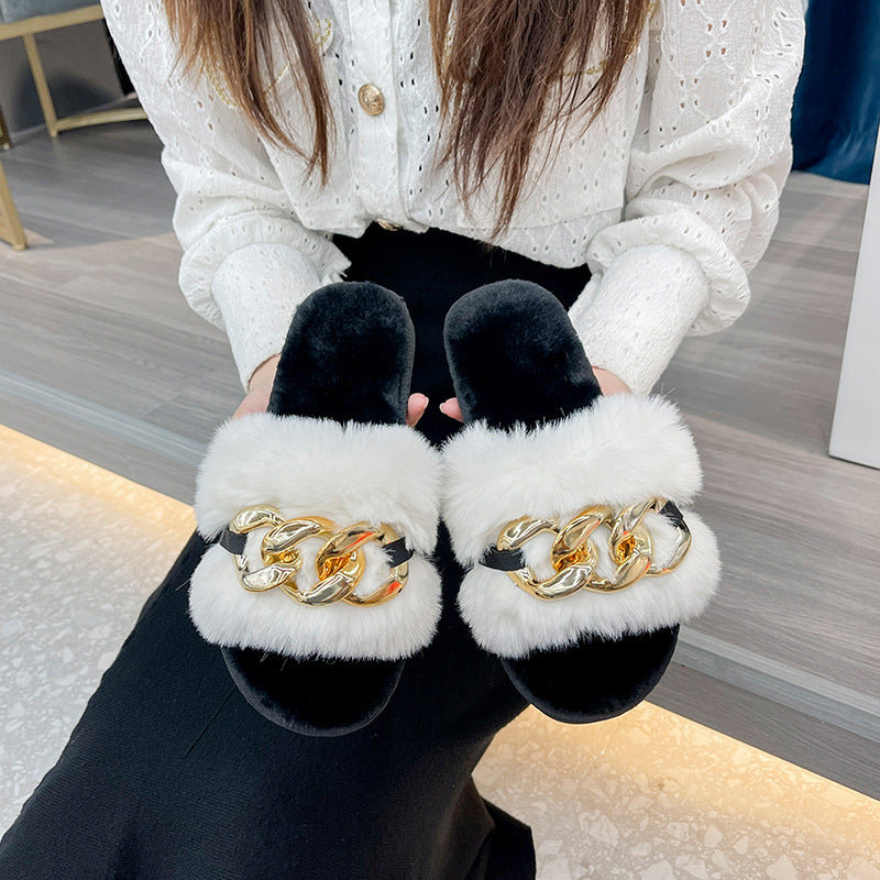 Plush buckle front Slippers