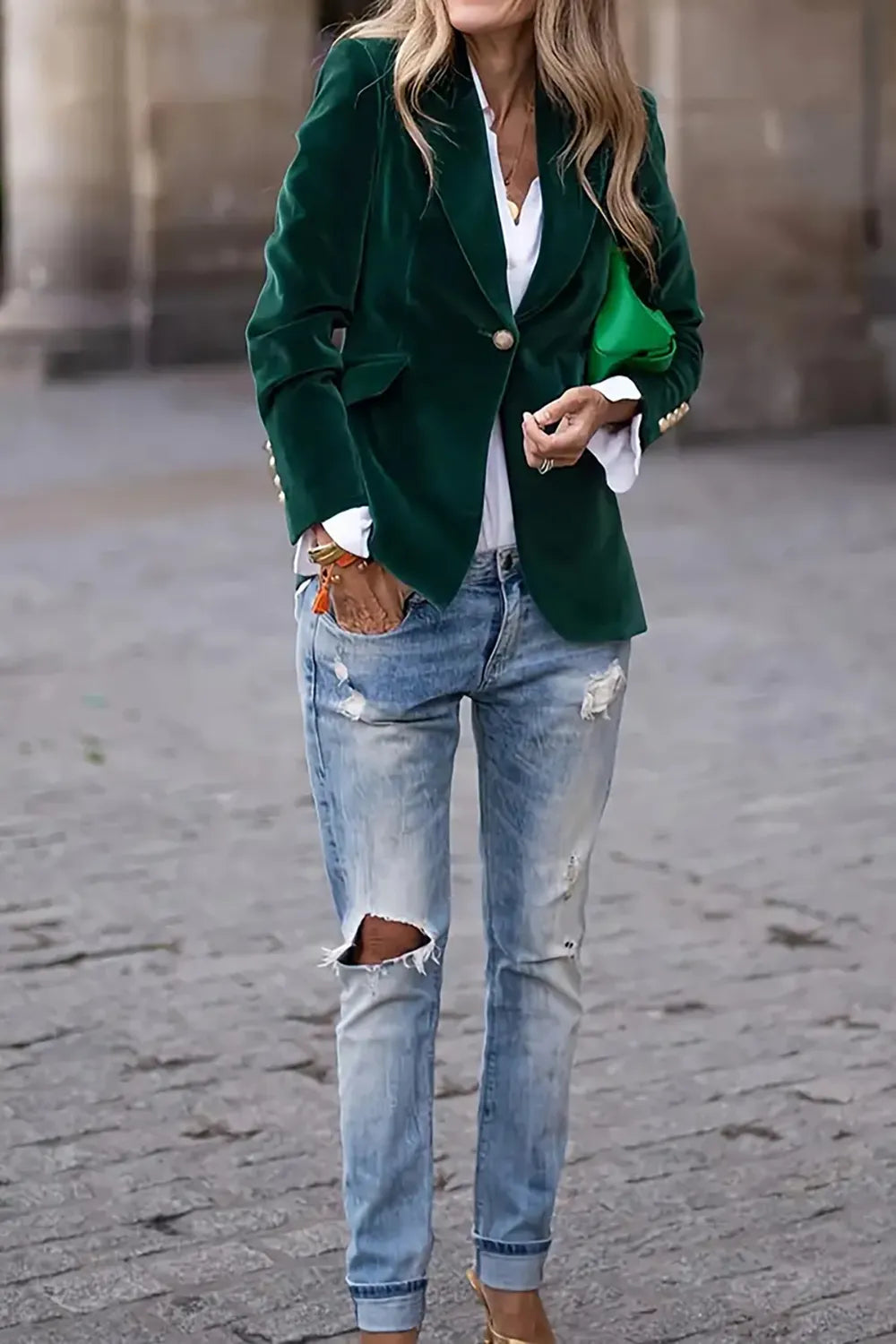 One Button Lapel Collar Blazer