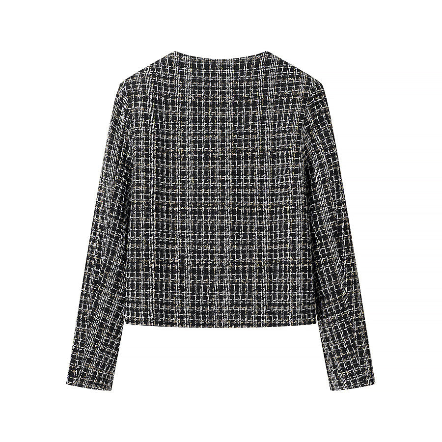 round neck single breasted texture jacket