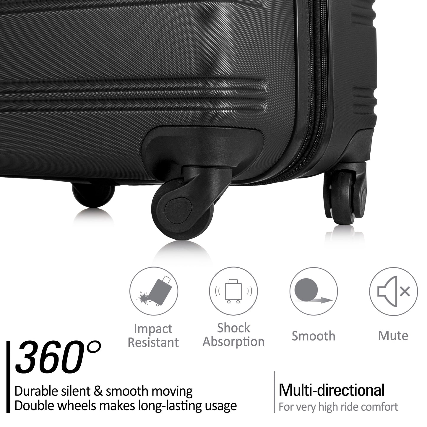 Black 3 Piece Luggage Set Hardside Spinner Suitcase TSA Lock