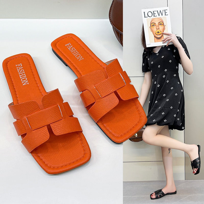Flat PU Leather Slippers