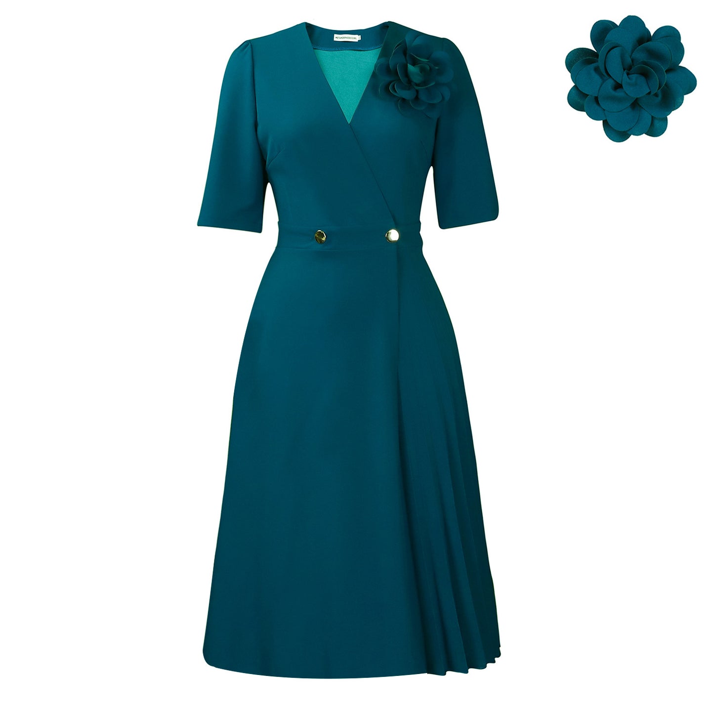 V-neck Elegant Pleated Dress