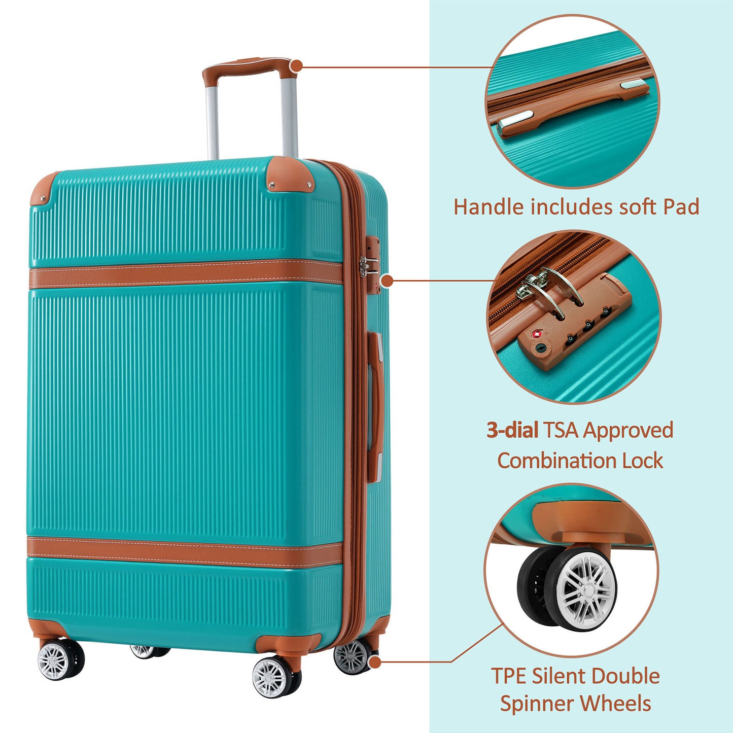 Hardshell Luggage Sets 3 Piece double spinner 8 wheels Suitcase TSA Lock Lightweight