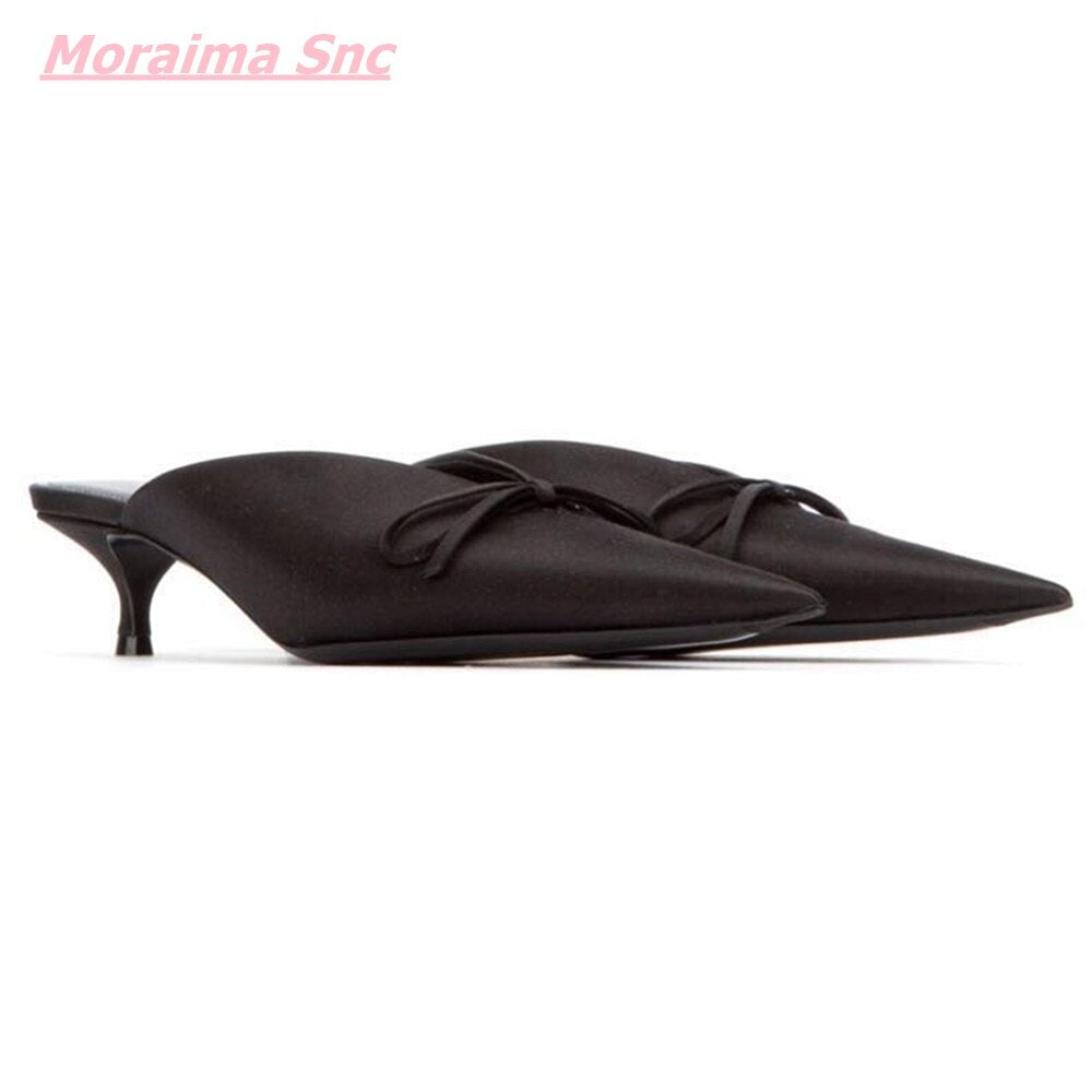 Pointed Toe Mules Silk Luxurious Butterfly Knot sandals