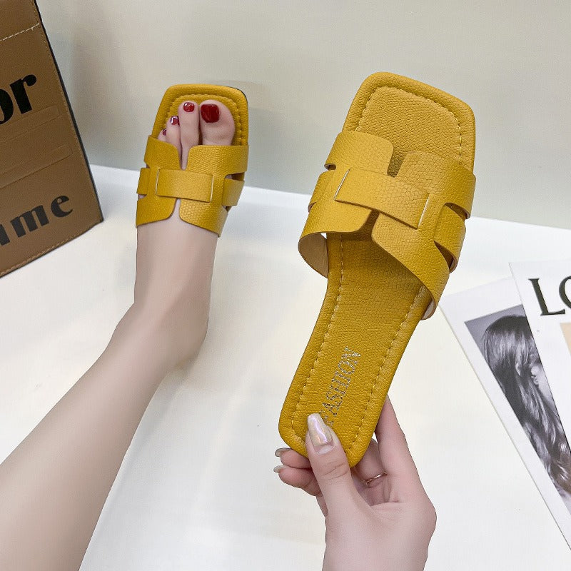 Flat PU Leather Slippers