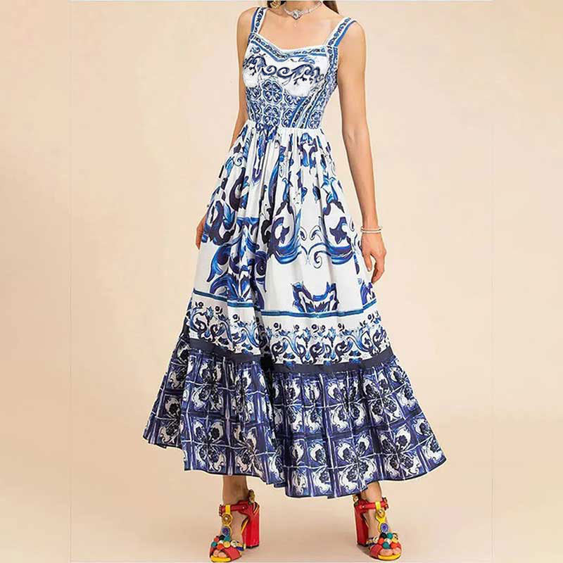 printed strapless dress