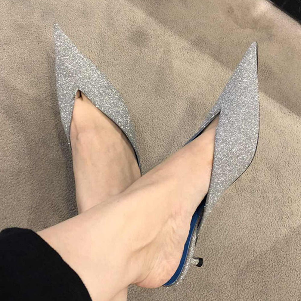 V-Mouth Sequins Pointy Sandals