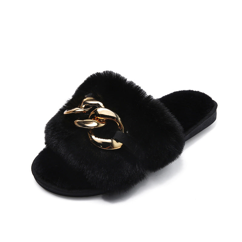 Plush buckle front Slippers