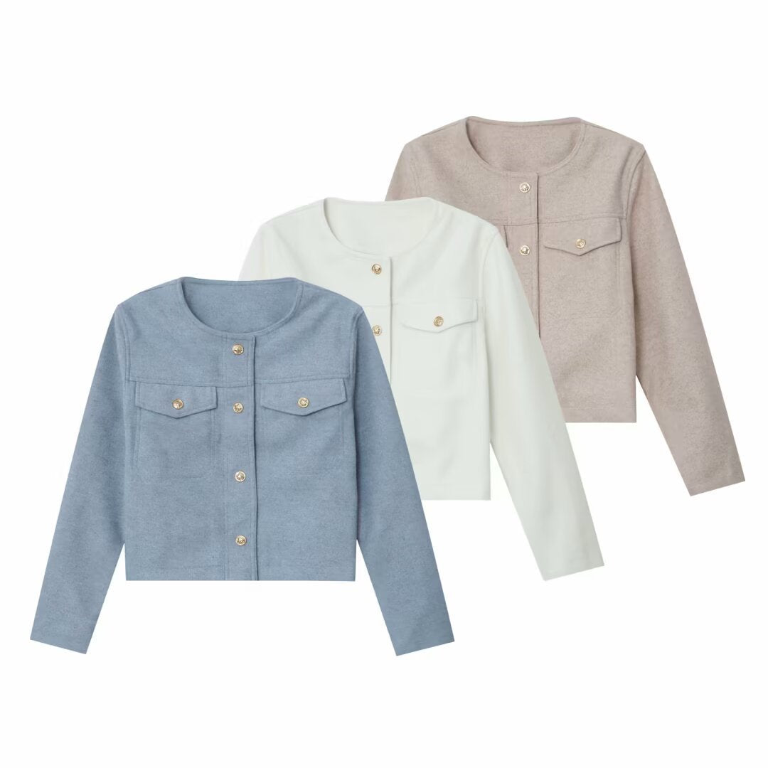 Round neck pocket jacket