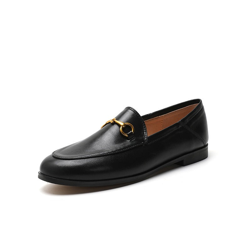 Leather buckle front loafers