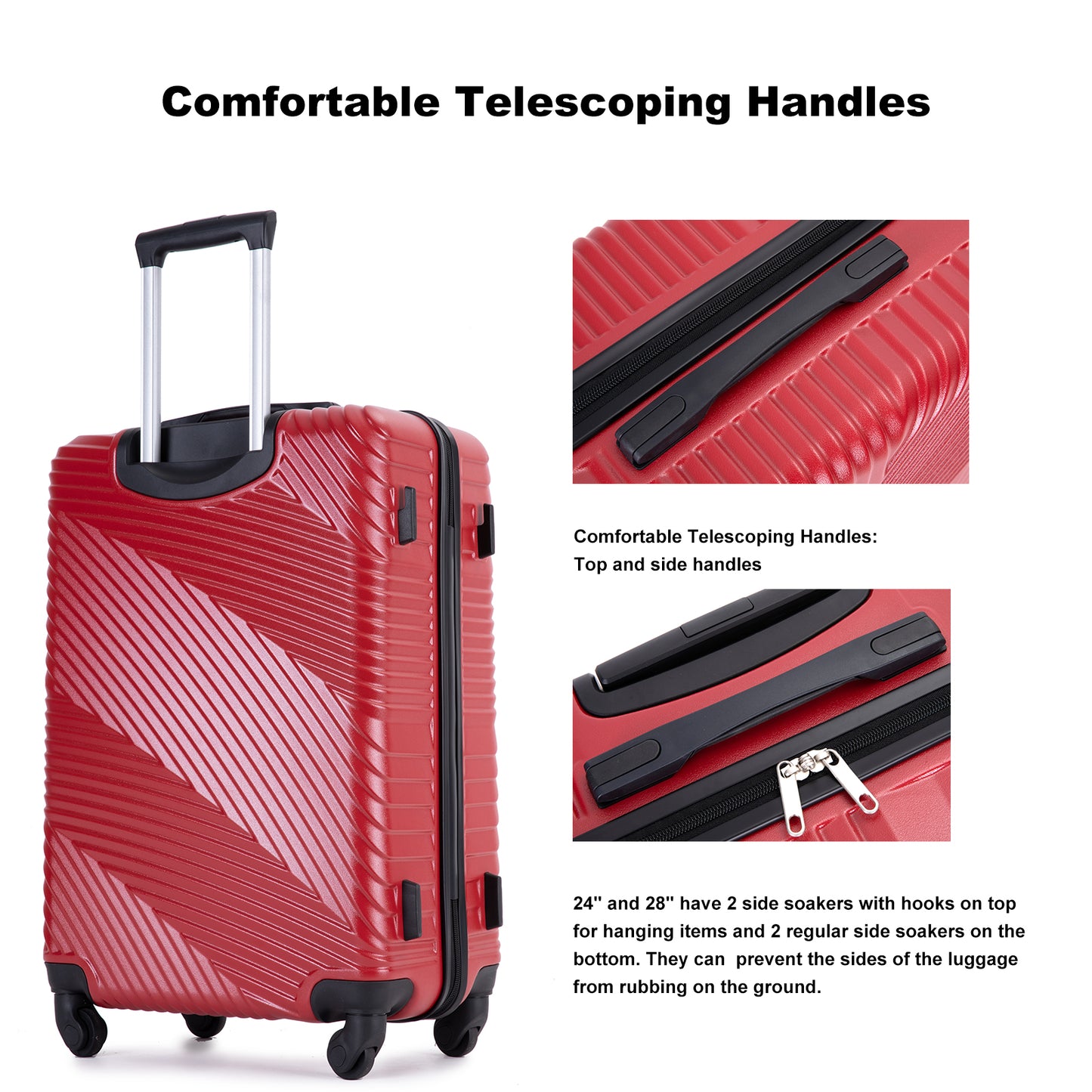 3 Piece Luggage Sets Lightweight Two Hooks Spinner Wheels