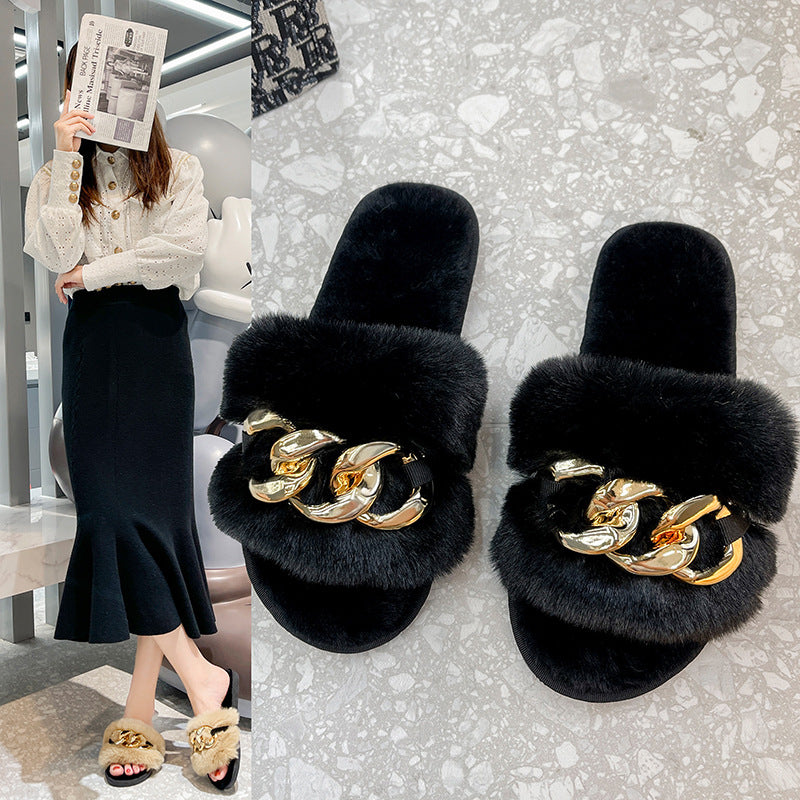 Plush buckle front Slippers