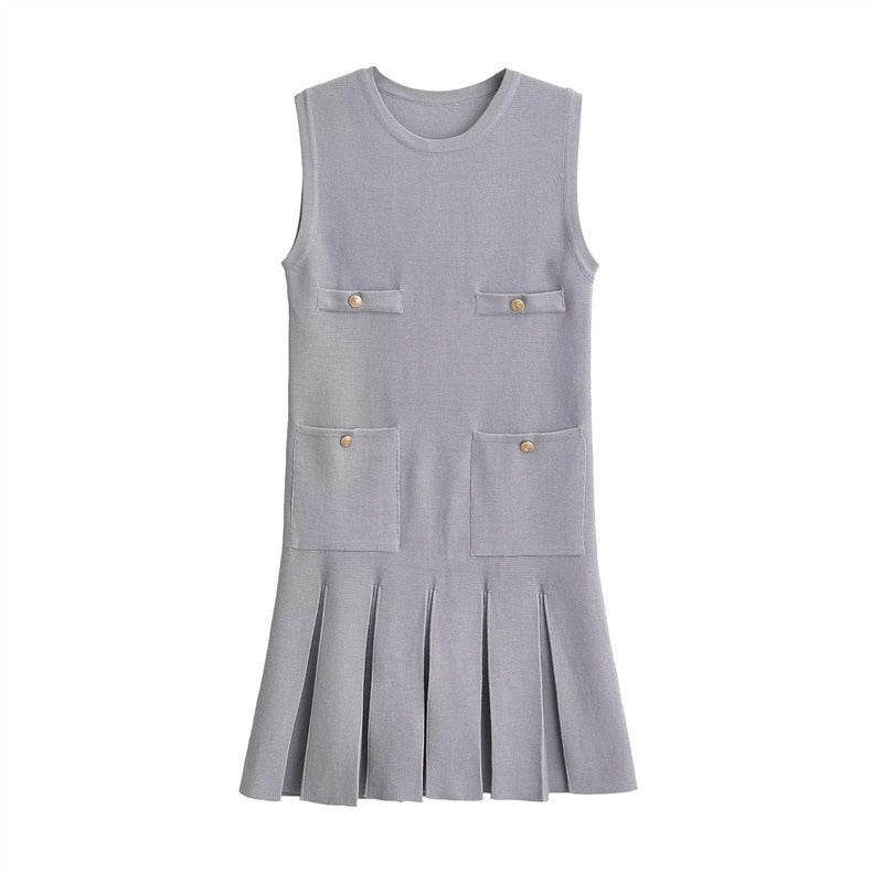 Wide pleats button knit