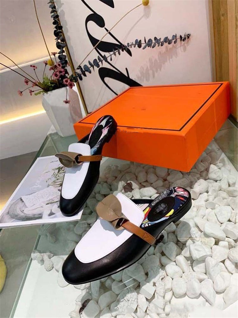 Leather Low Heel Round toe Metal Buckle flats