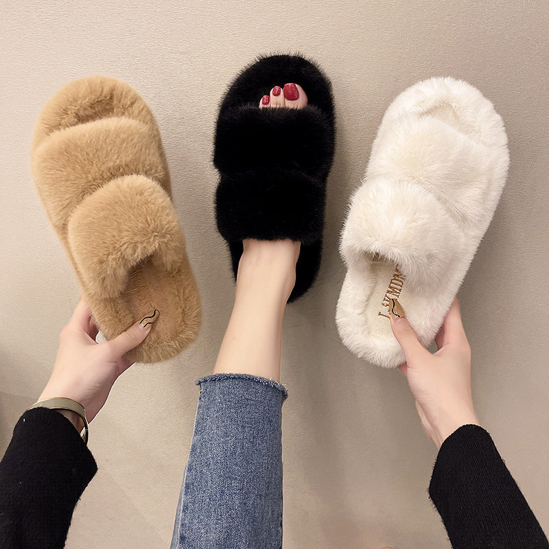 Plush double strap Slippers