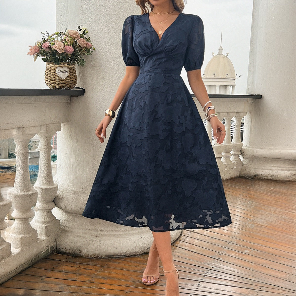v-neck lace dress
