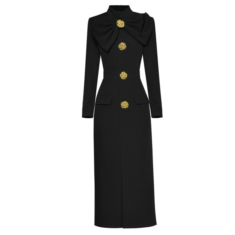 Elegant bow tie decorative button dress