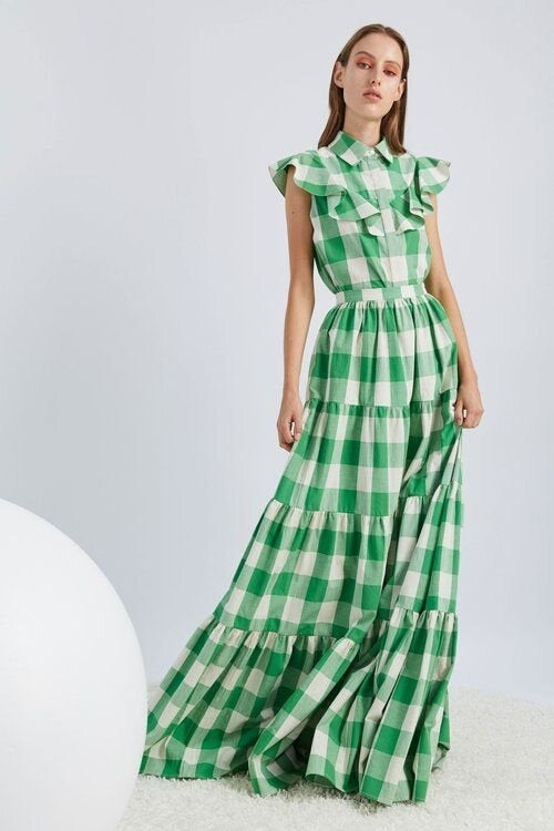 Checkered printed long dress