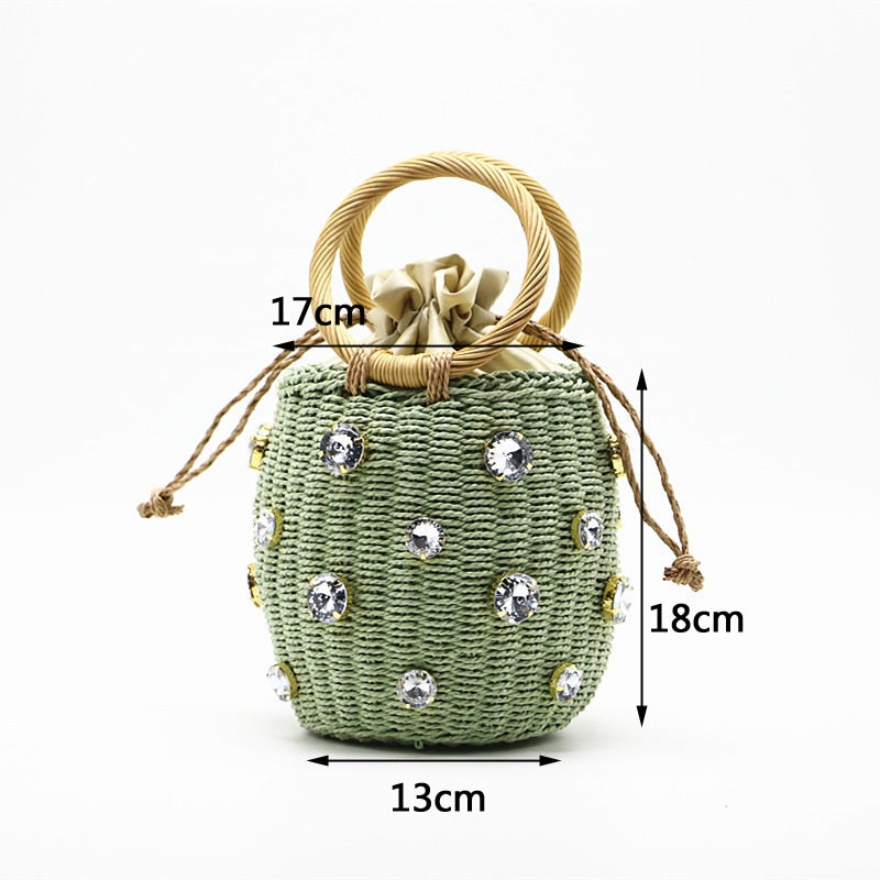 Rhinestone Crystal Embellished Straw Bag