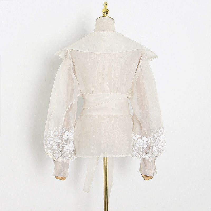 V-neck Lantern Sleeves, Embroidery Jacket