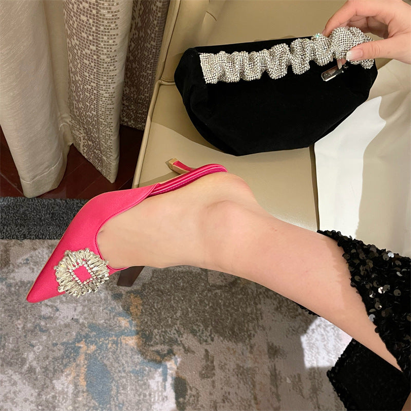 Rhinestone Pointed Low Heel mule