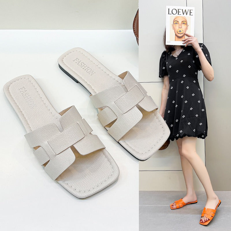 Flat PU Leather Slippers