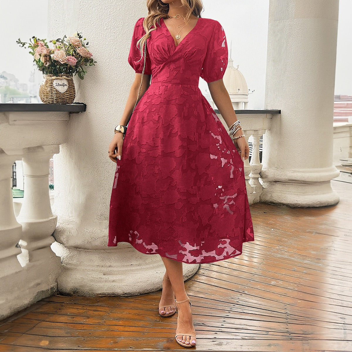 v-neck lace dress