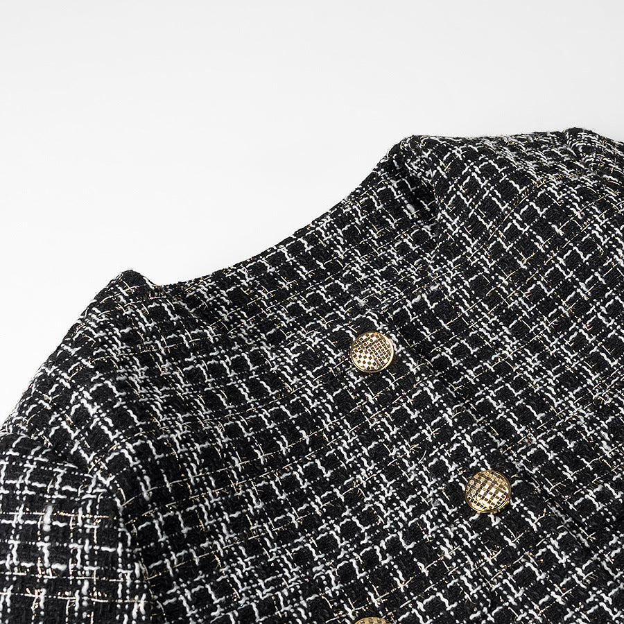 round neck single breasted texture jacket