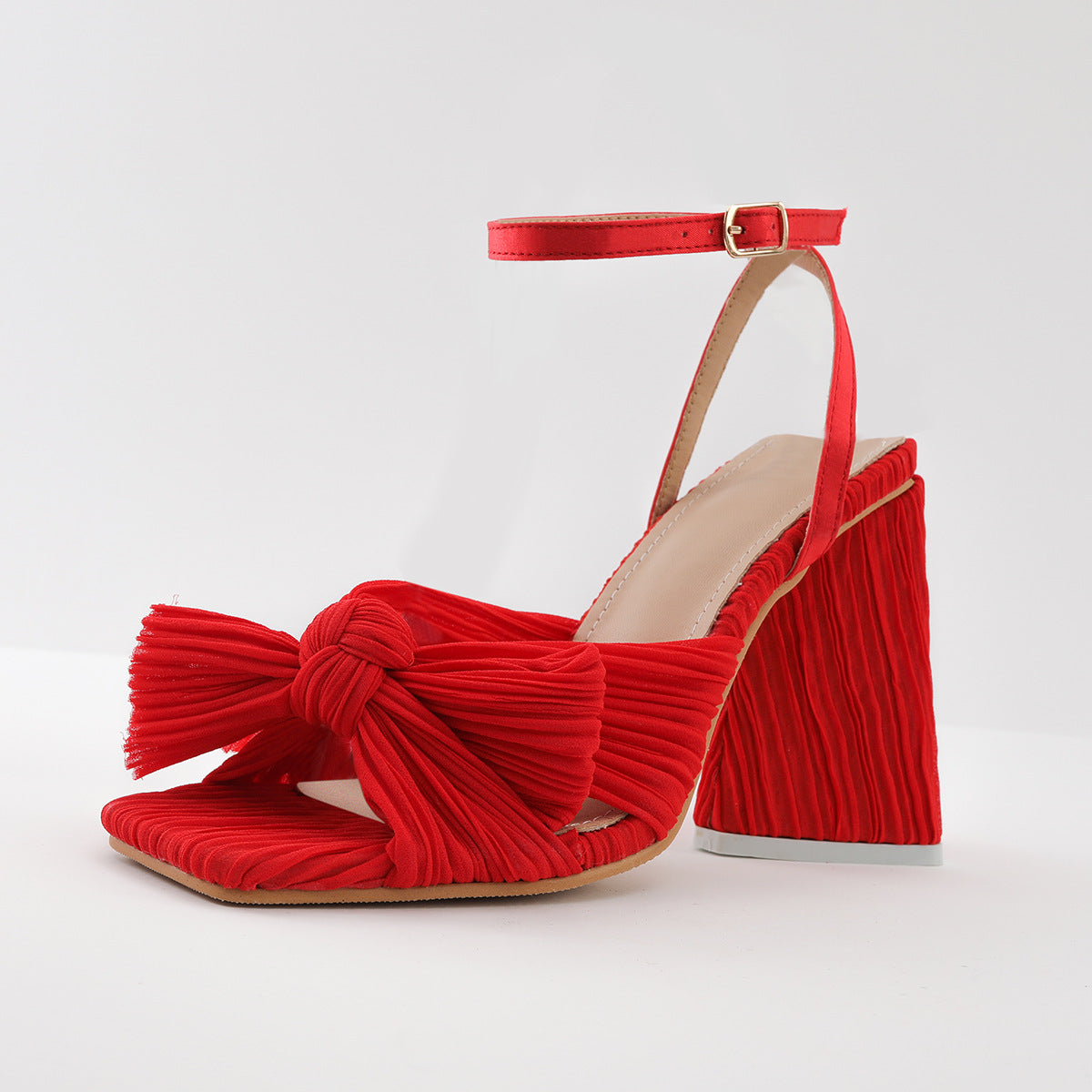 Chunky Heel Bow Silk Vintage Sandals