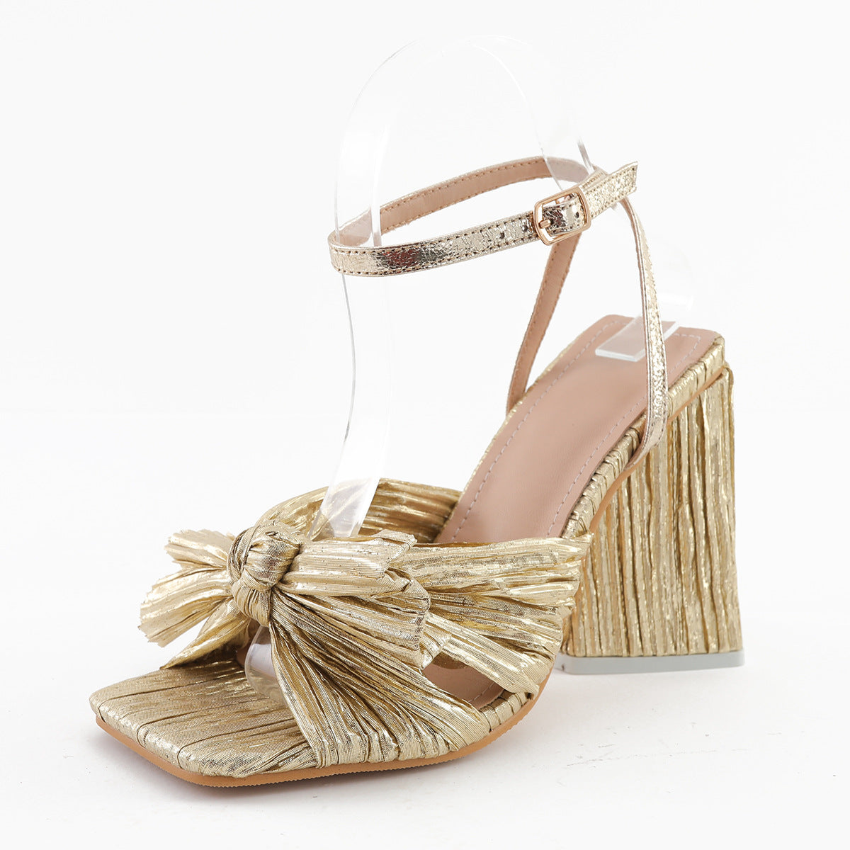 Chunky Heel Bow Silk Vintage Sandals