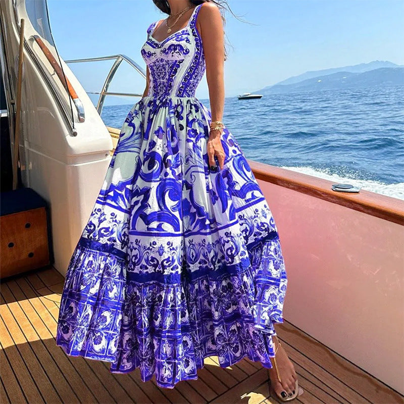 printed strapless dress