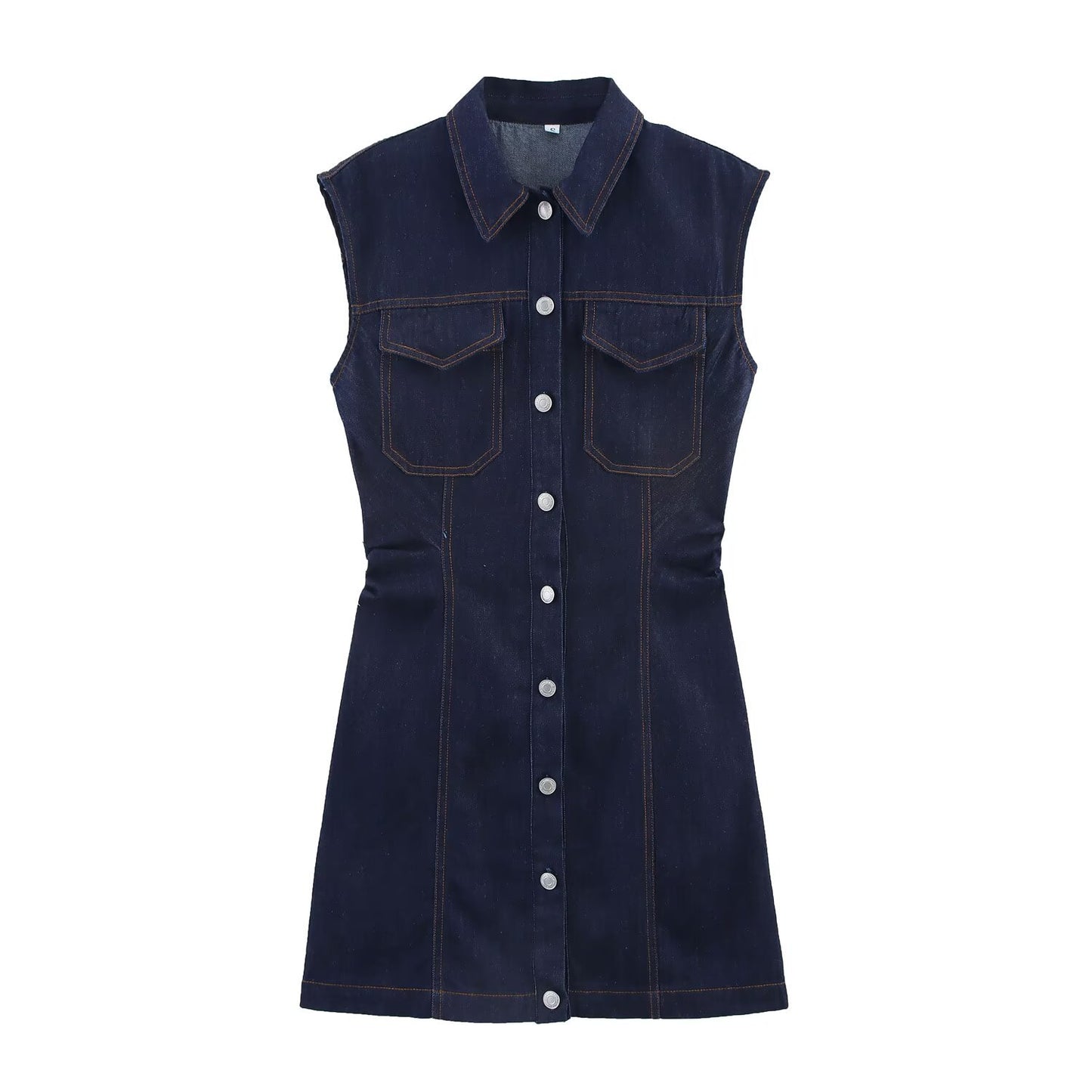 lapel button front denim dress