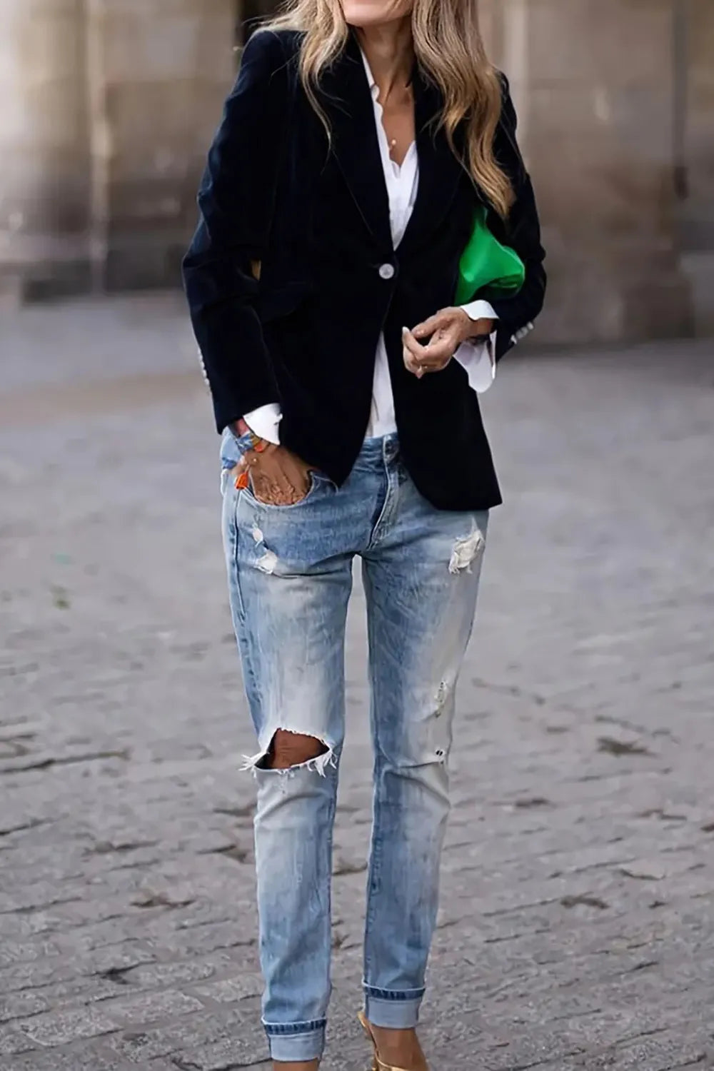 One Button Lapel Collar Blazer