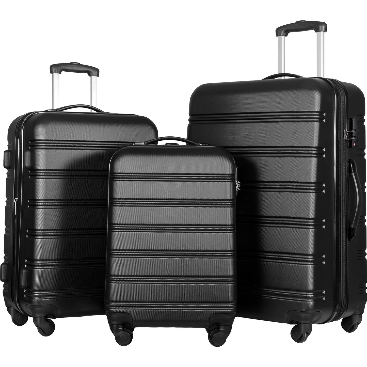 Black 3 Piece Luggage Set Hardside Spinner Suitcase TSA Lock
