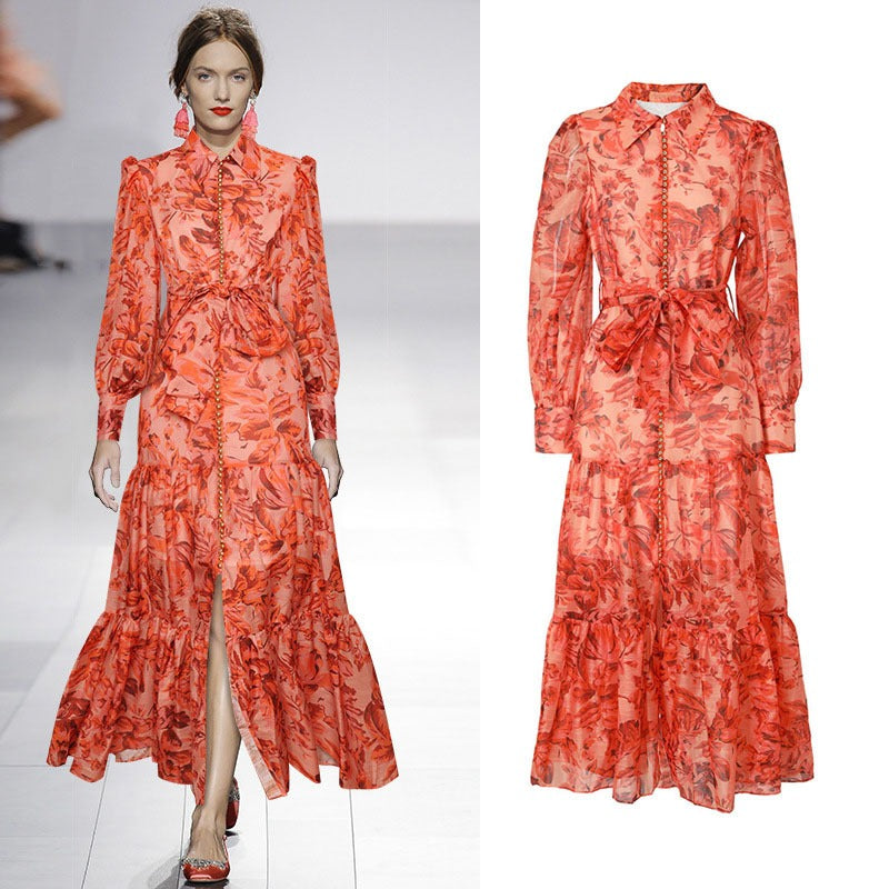 High quality printed button dress