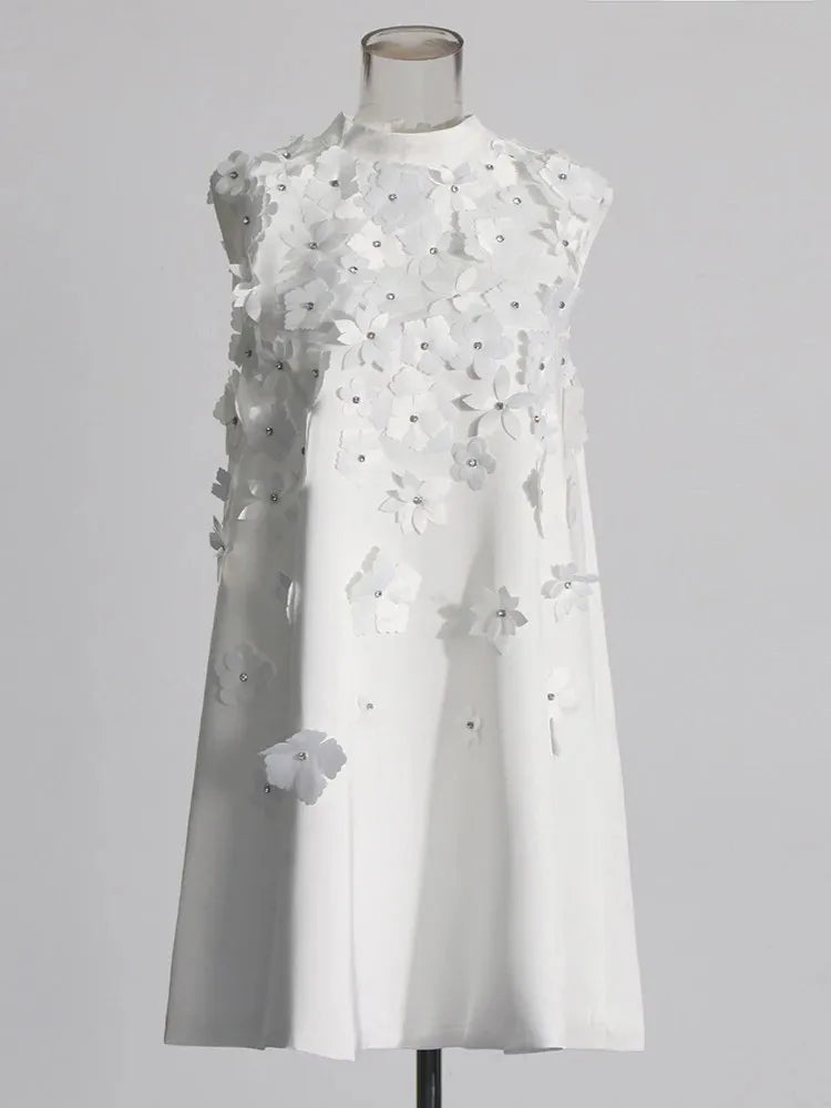 studded flower sleeveless dress