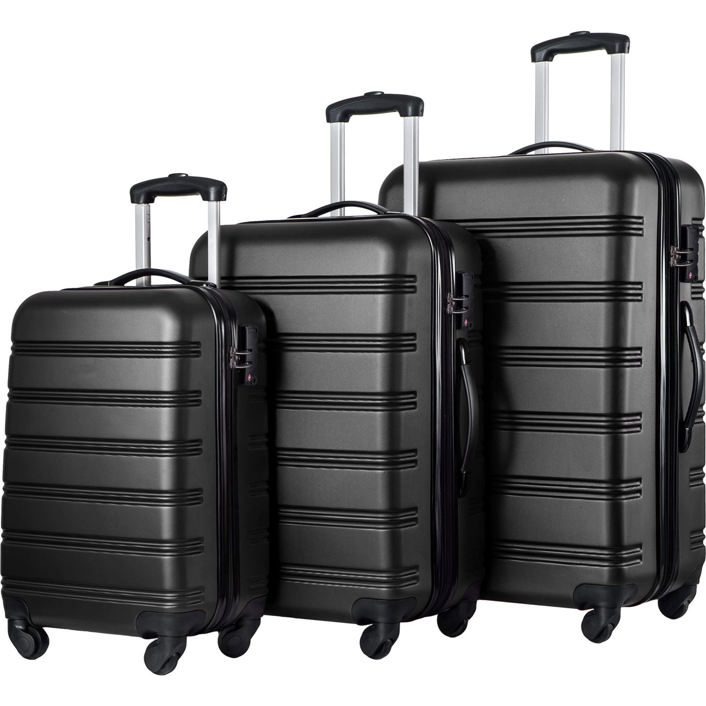 Black 3 Piece Luggage Set Hardside Spinner Suitcase TSA Lock