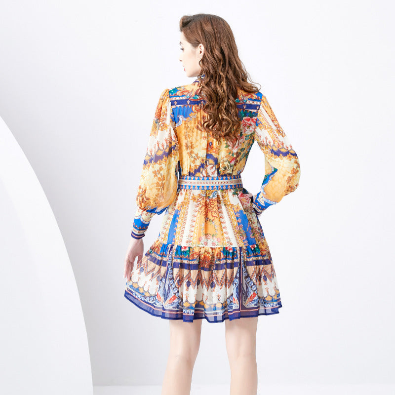 retro printed belted dress